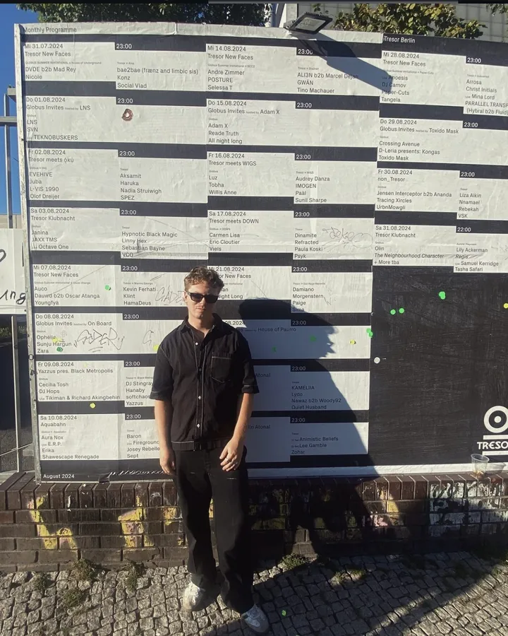 Andre Zimmer outside Tresor before his debut for SEVEN on 14 August 2024