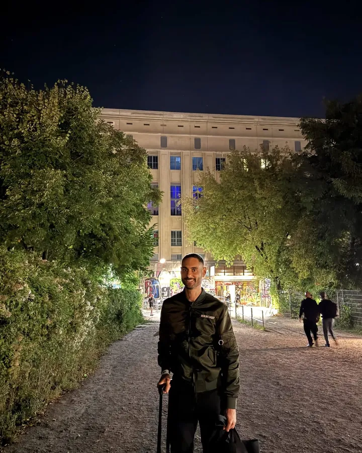 Tom Peters outside Berghain at night before playing in 2026