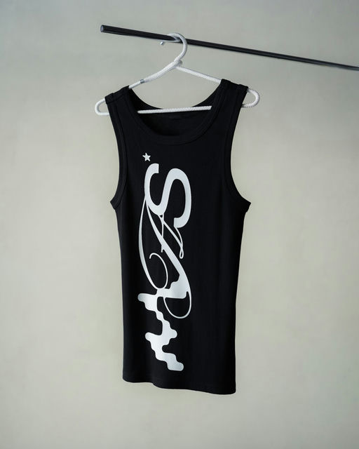 Big "M.A.S." Black Ribbed Tank Top